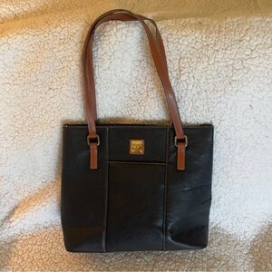 Dooney & Bourke Black and Brown Leather Tote with Gold Accents